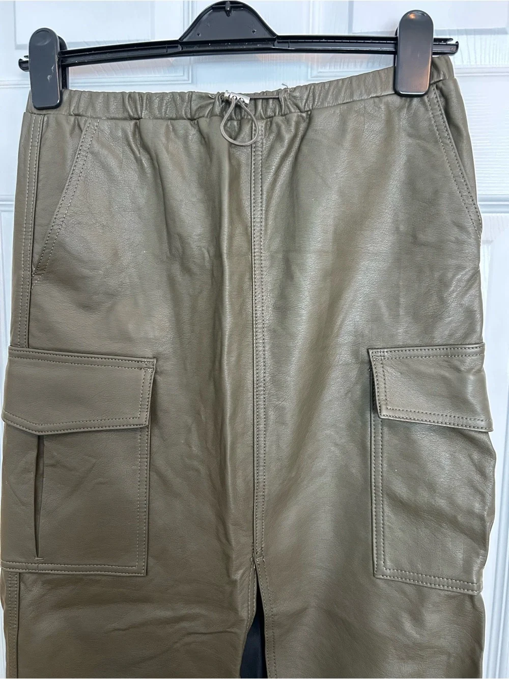 Indigo Riding Faux Leather Olive Maxi Cargo Skirt with Front Slit